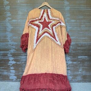 Oli & Hali Washed Star Patchwork Duster Jacket Western Oversized Artsy Womens L